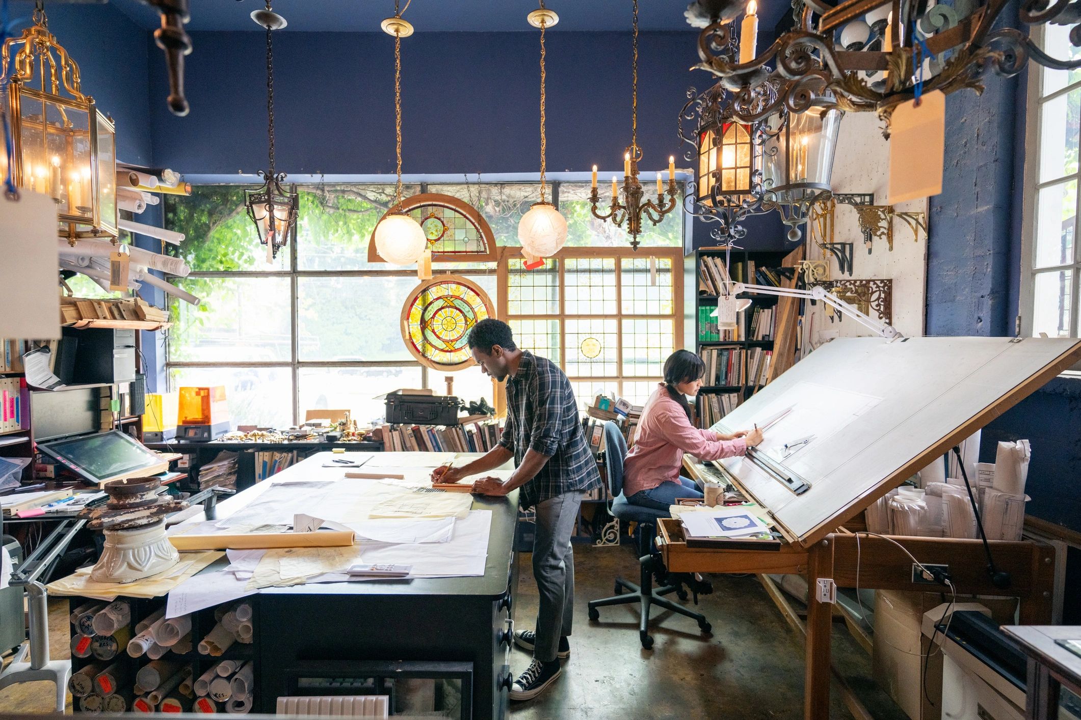 Business team reviewing plans together in an office